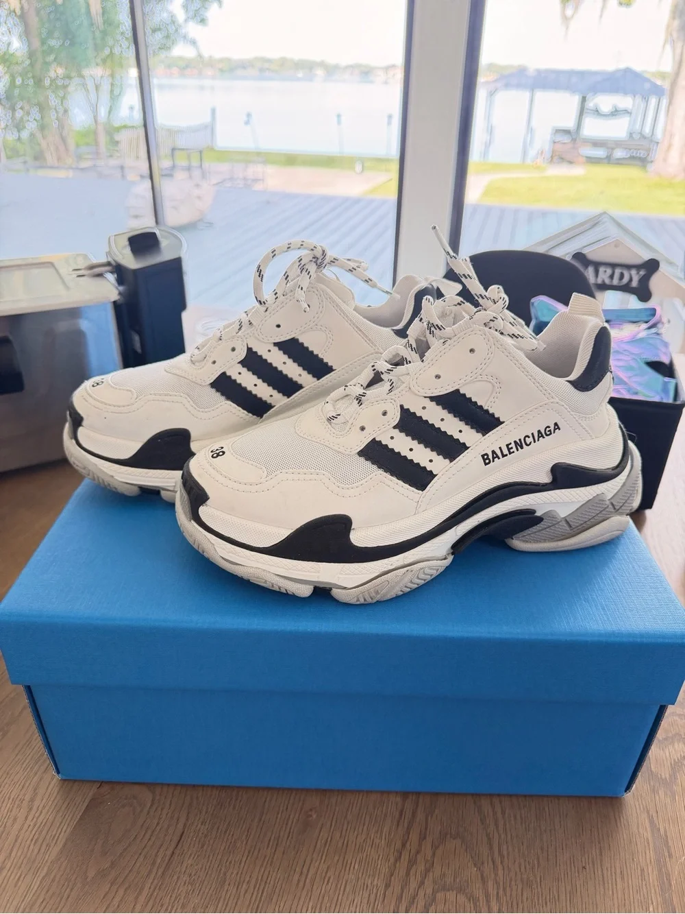 Balenciaga White and Black Chunky Triple-Stripe Sneaker
